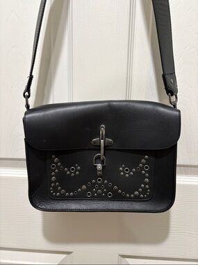 Lucky Brand Black Studded Leather Crossbody Bag with Silver Hardware
